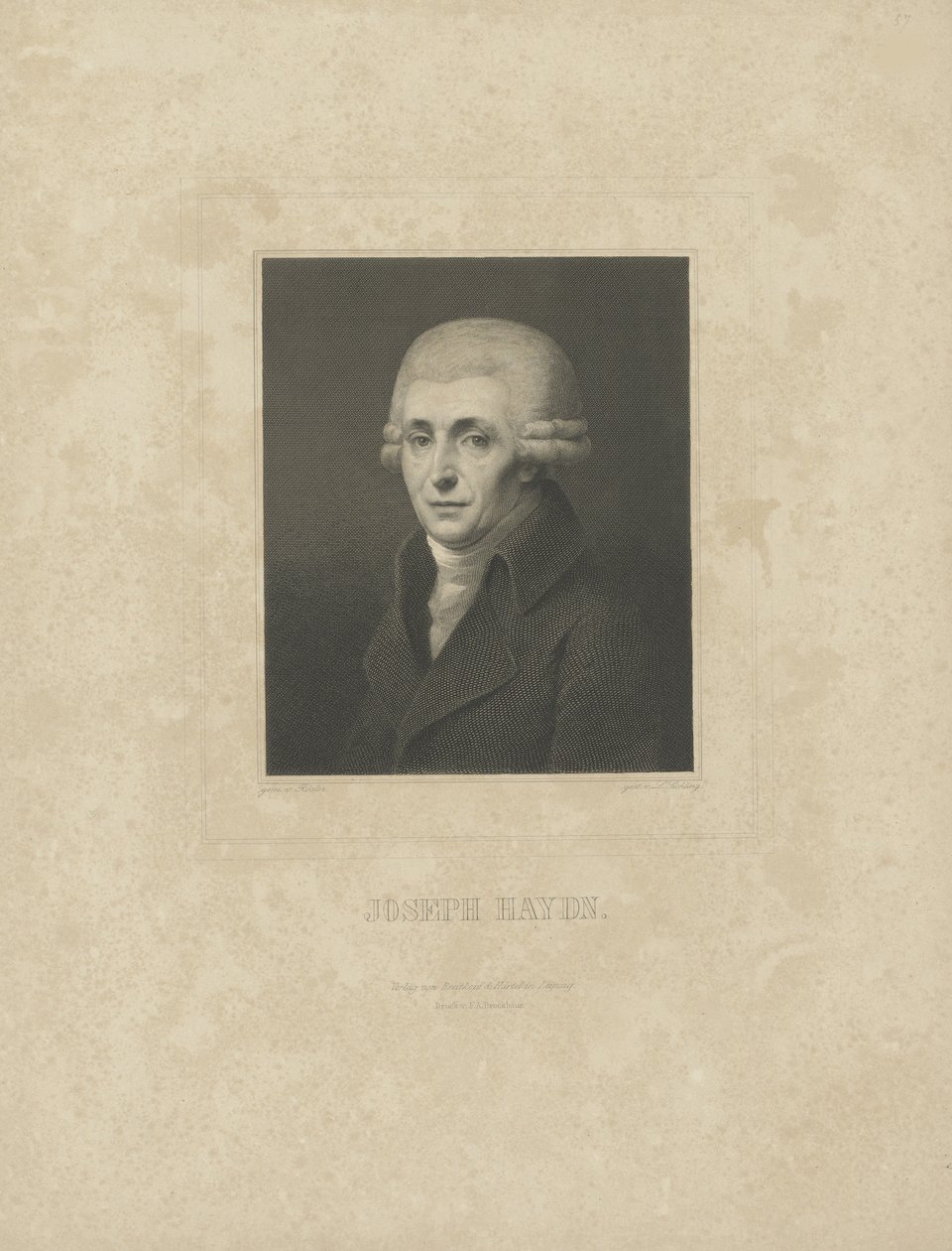 Portræt af komponisten Joseph Haydn 1732-1809, ca. 1827. af Breitkopf and Härtel