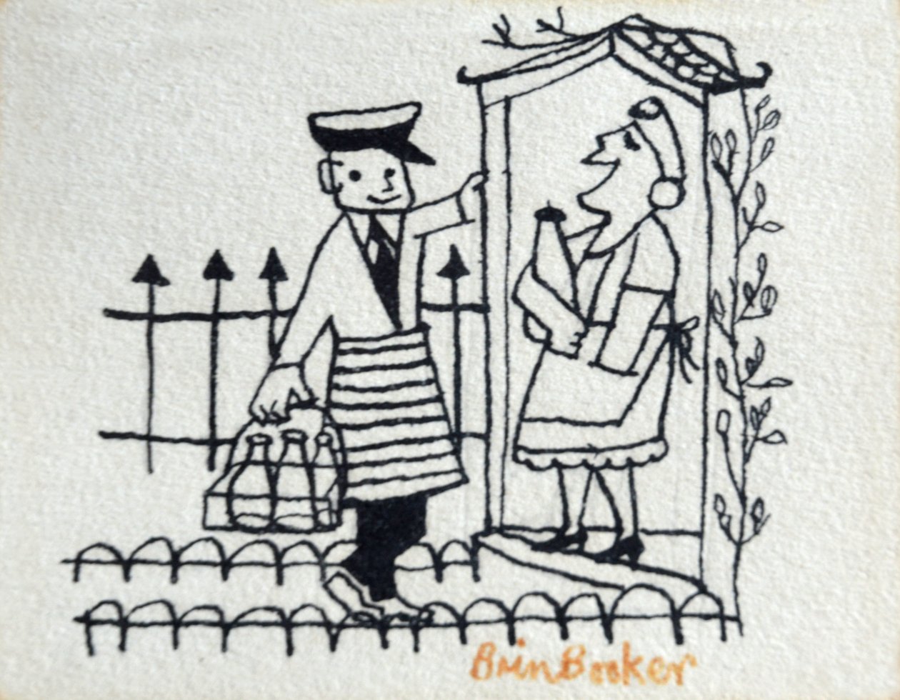 The Milkman (pen & blæk på håndlavet papir) af Brenda Brin Booker