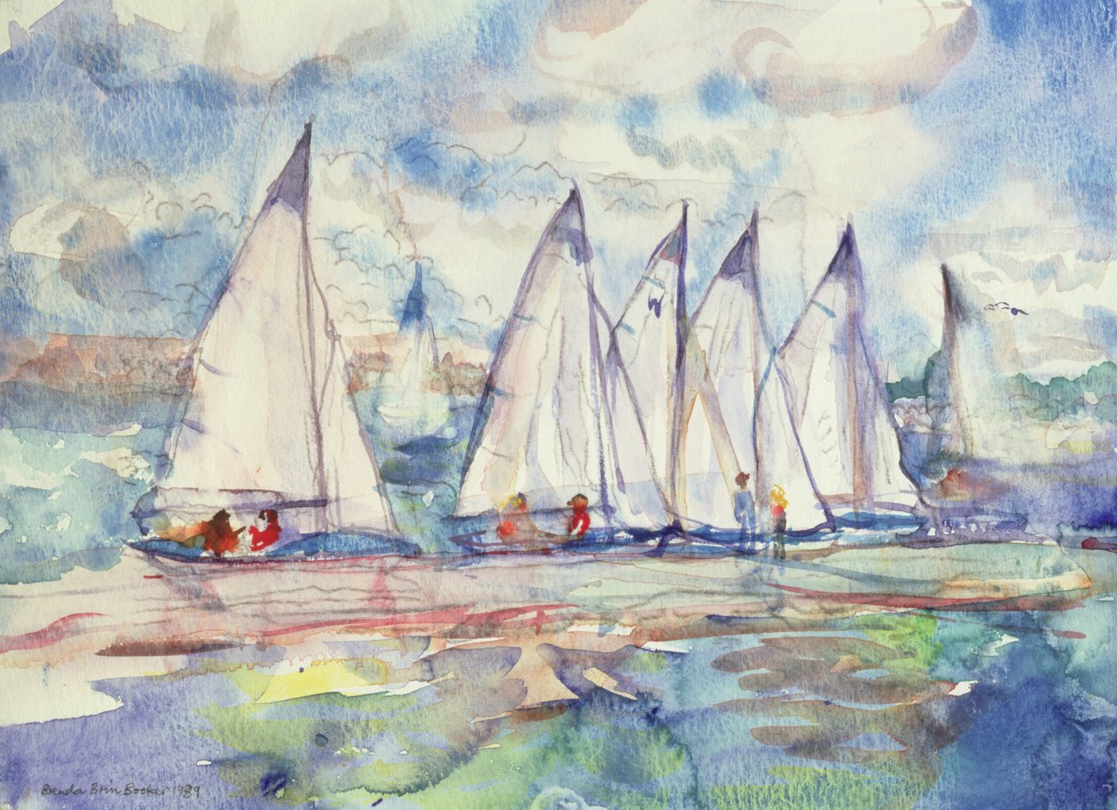 Blue Sailboats, 1989 (wc på papir) af Brenda Brin Booker
