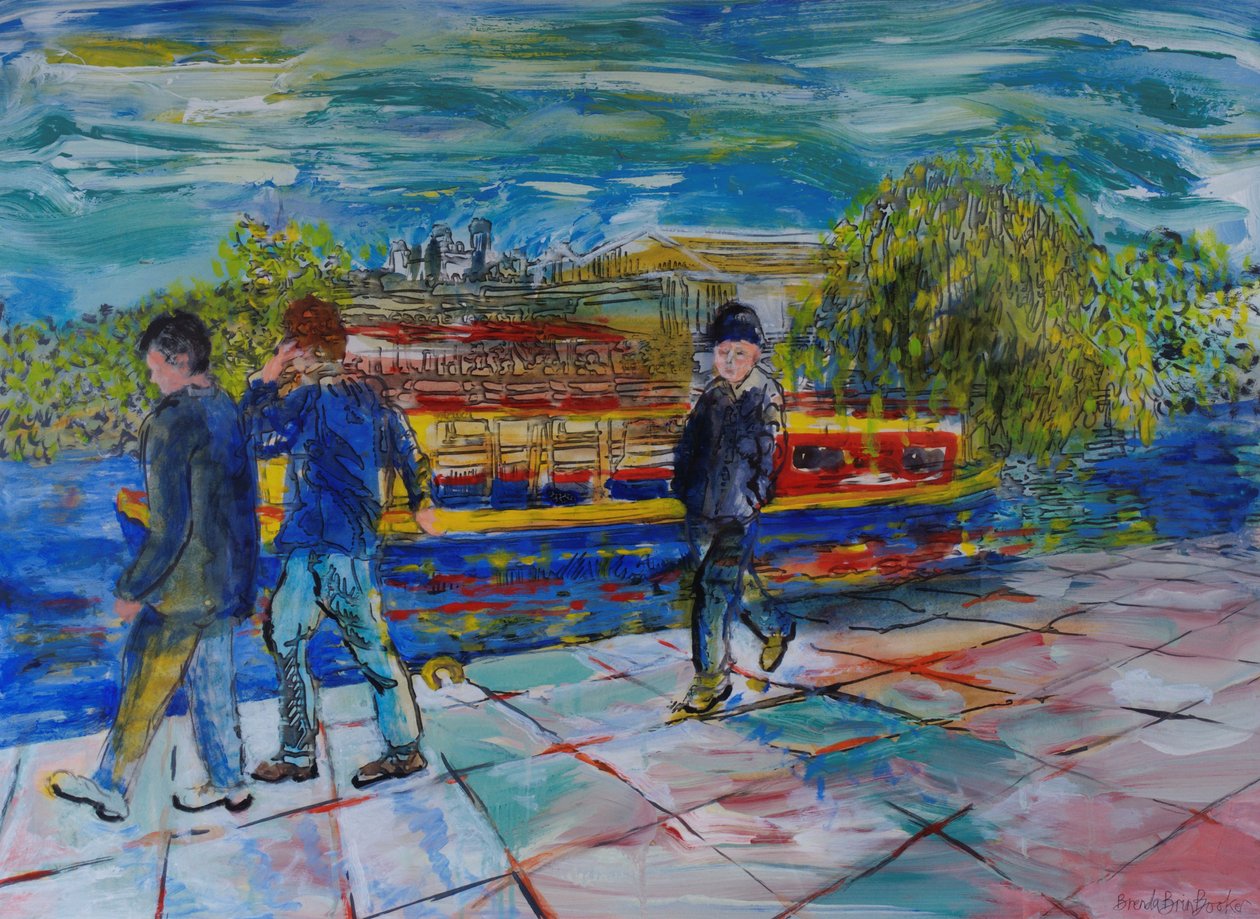 Boys on the Towpath (akryl på papir) af Brenda Brin Booker