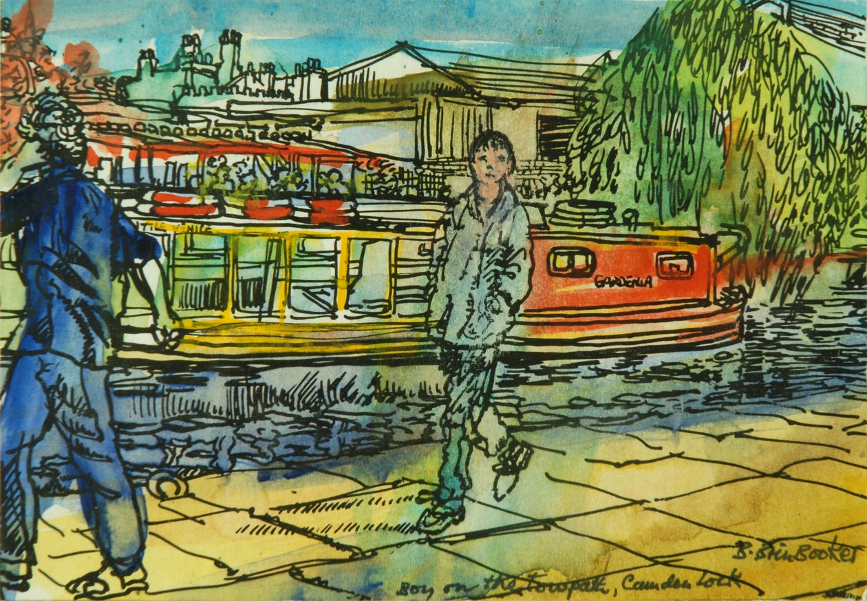 Boys on the Towpath, Camden Lock (akvarel på papir) af Brenda Brin Booker