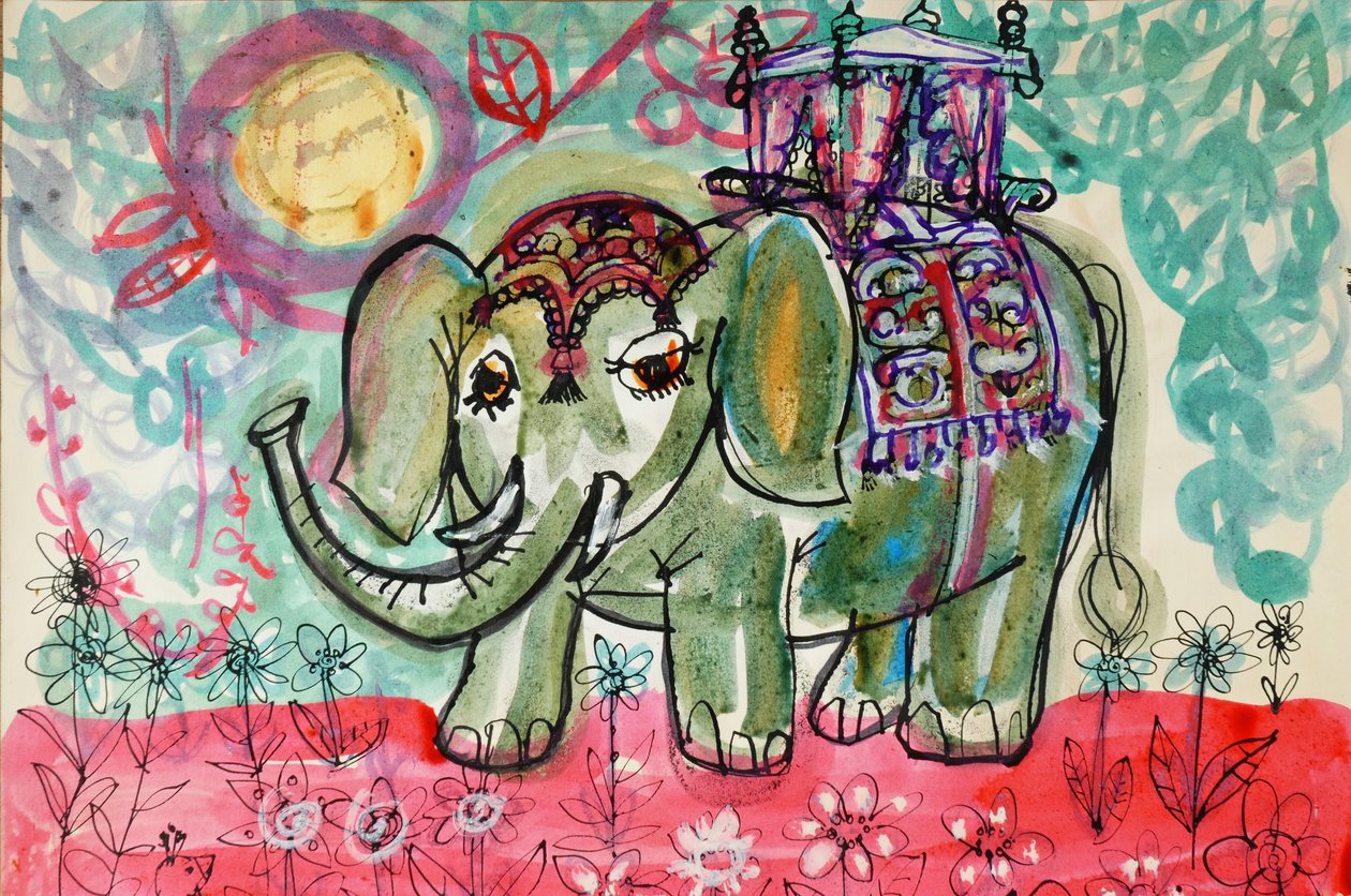 Elefant (akrylplakatfarve og farvet blæk) af Brenda Brin Booker