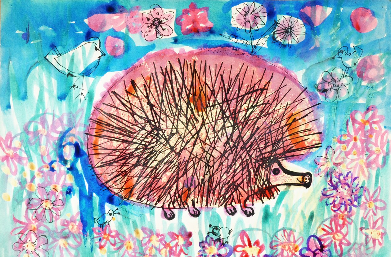 Hedgehog (akrylplakatfarve og farvet blæk) af Brenda Brin Booker