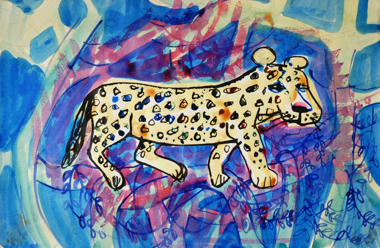 Leopard (akrylplakatfarve og farvet blæk) af Brenda Brin Booker