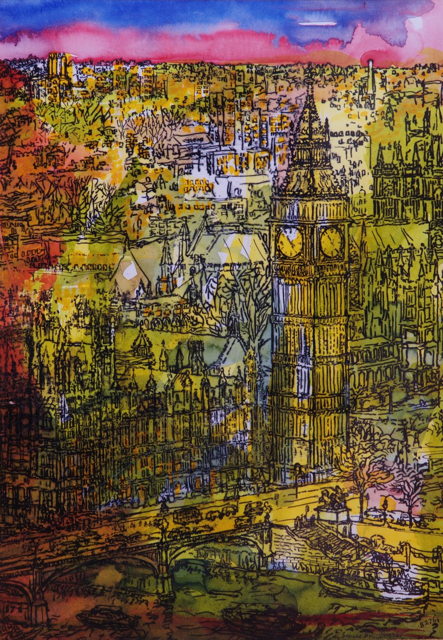 London, Westminster (pen og blæk med wc på papir) af Brenda Brin Booker