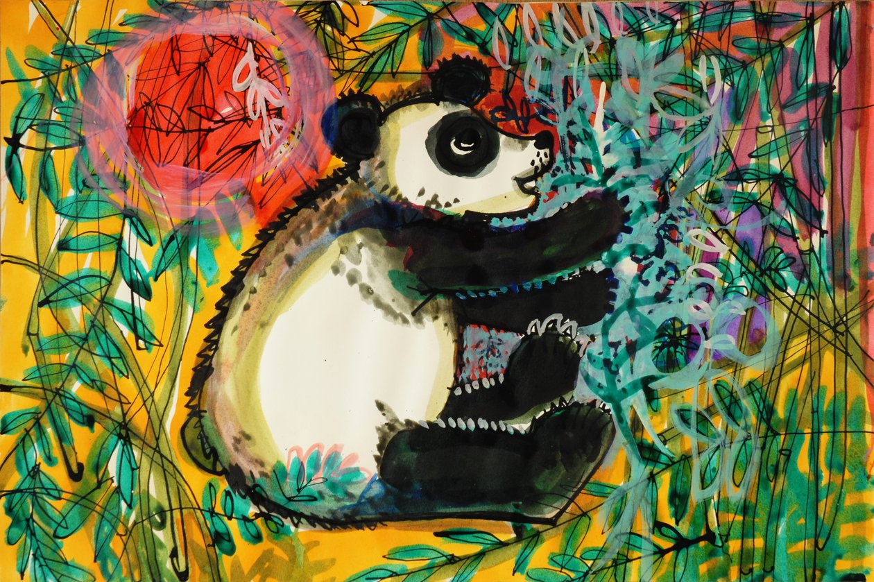 Panda (akrylplakatfarve og farvet blæk) af Brenda Brin Booker
