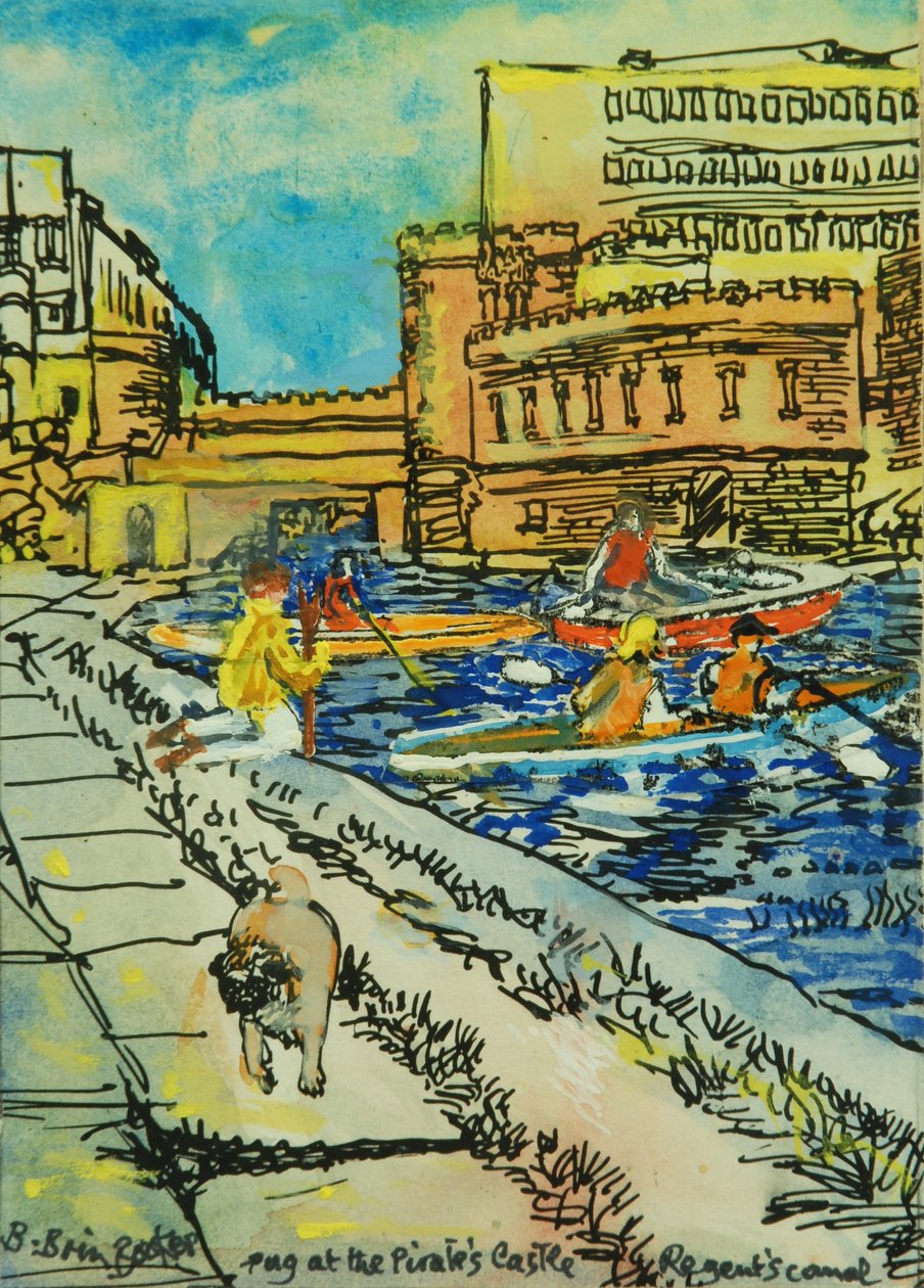 Pug by the Pirates Castle (akvarel på papir) af Brenda Brin Booker