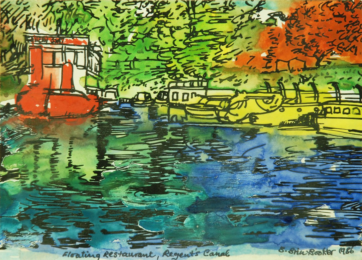 The Floating Restaurant (akvarel på papir) af Brenda Brin Booker