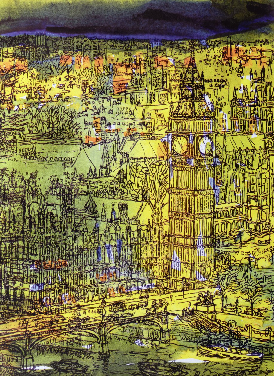 Westminster (wc og mixed media på papir) af Brenda Brin Booker