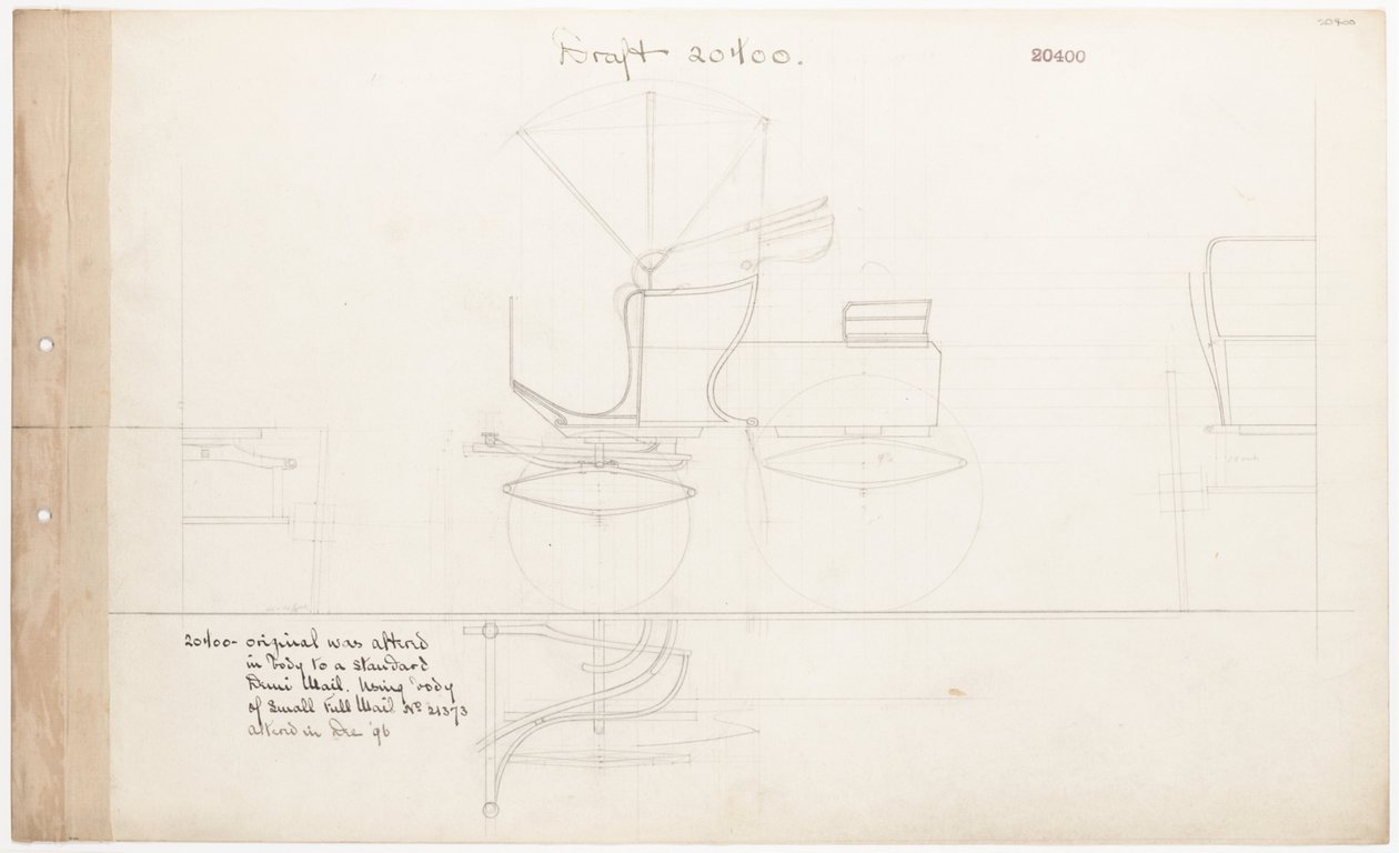 Arbejdstegning til Demi-Mail Phaeton, nr. 20400 af Brewster and Co.