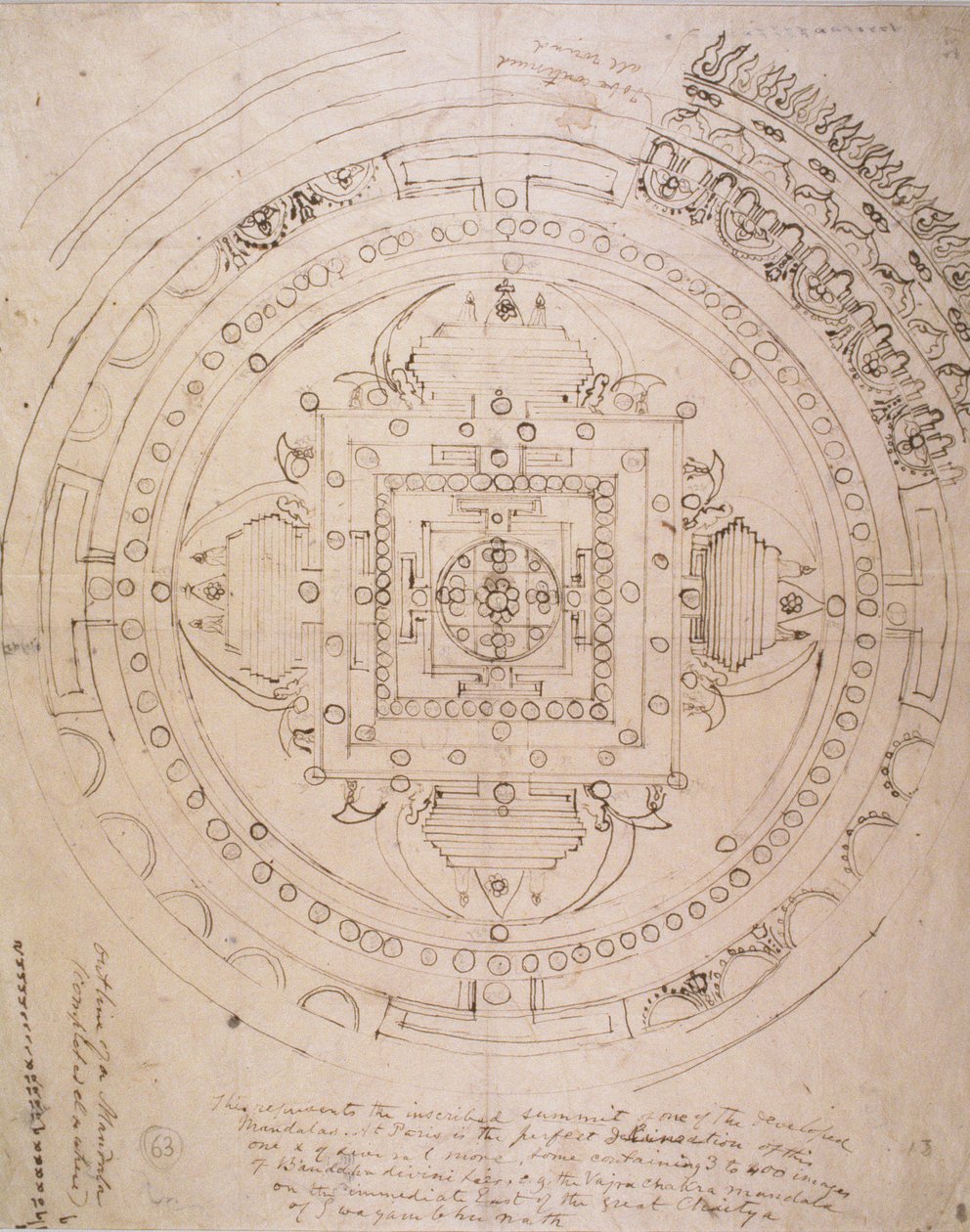 Omrids af en mandala (pen og blæk på papir) af Brian Houghton Hodgson