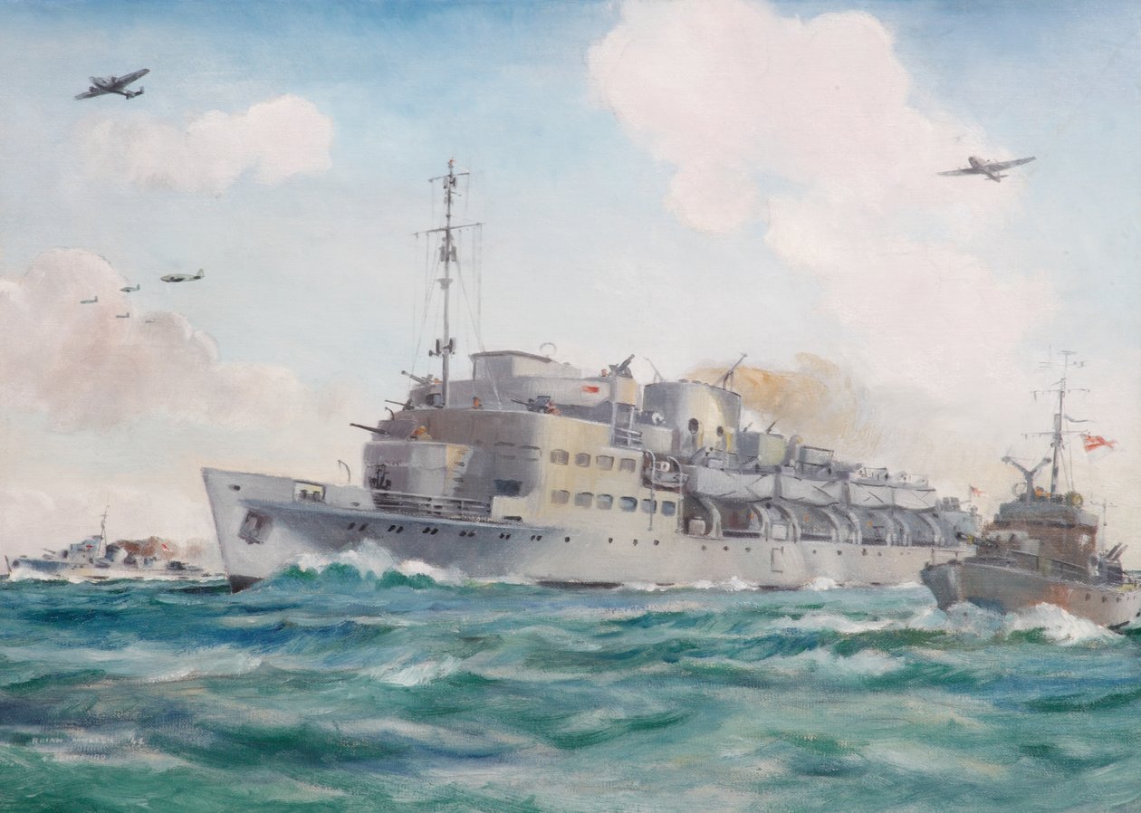 HMS Prins Albert på vej til Dieppe med Commando nr. 4, 19. august 1942 af Brian Joseph Mullen