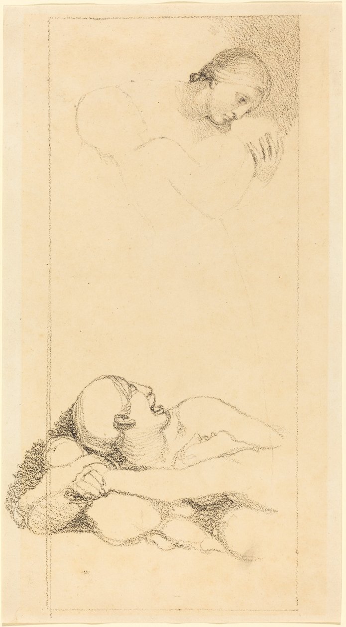 Skræmt mand ser op; Kvinde og børn af British 18th Century after John Flaxman