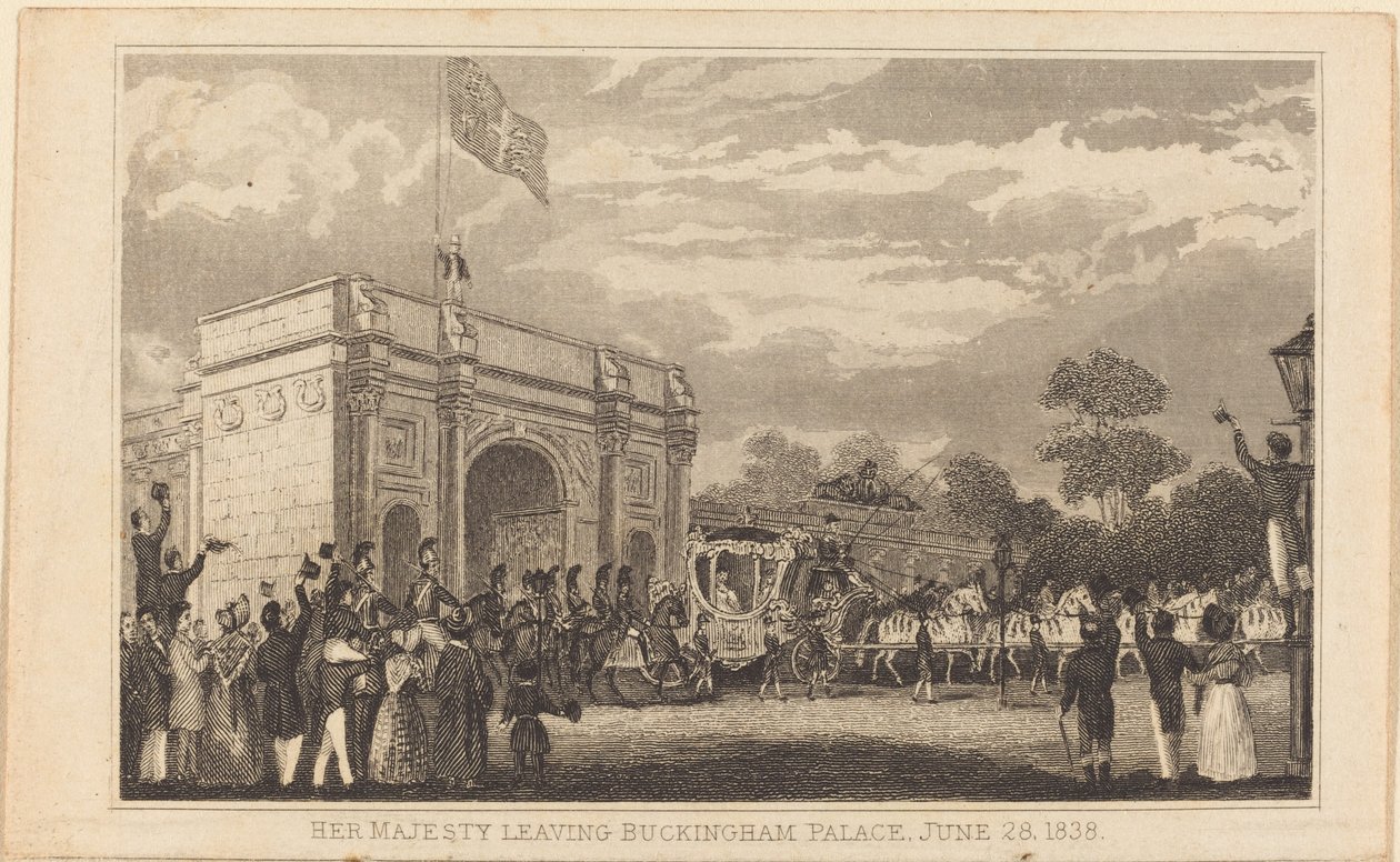 Hendes Majestæt forlader Buckingham Palace, 28. juni 1838 [venstre halvdel] af British 19th Century