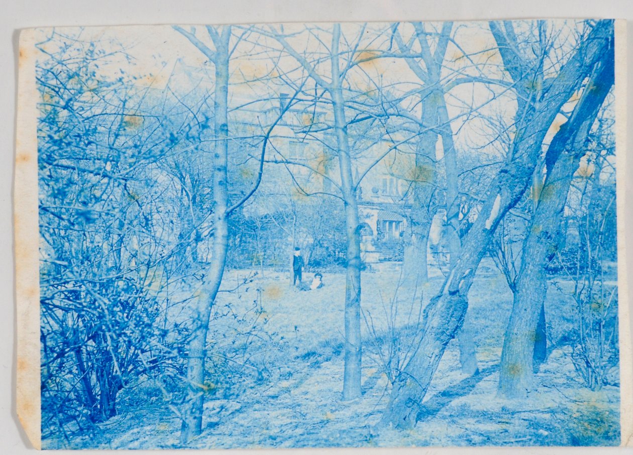 Elaine og Lancelot Grimshaw på grunden af Knostrop Hall (cyanotype) af British Photographer
