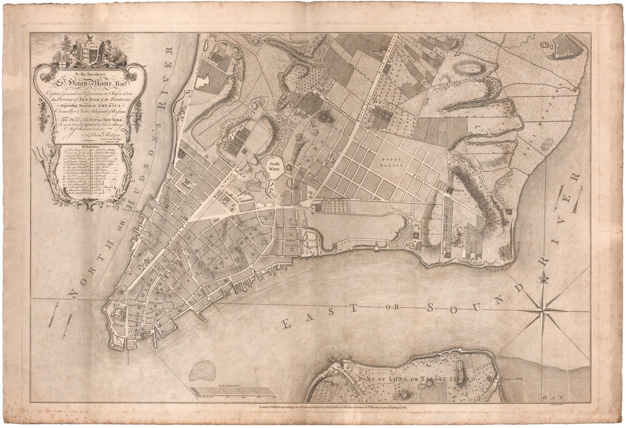 En plan for byen New York af Ratzer af British School
