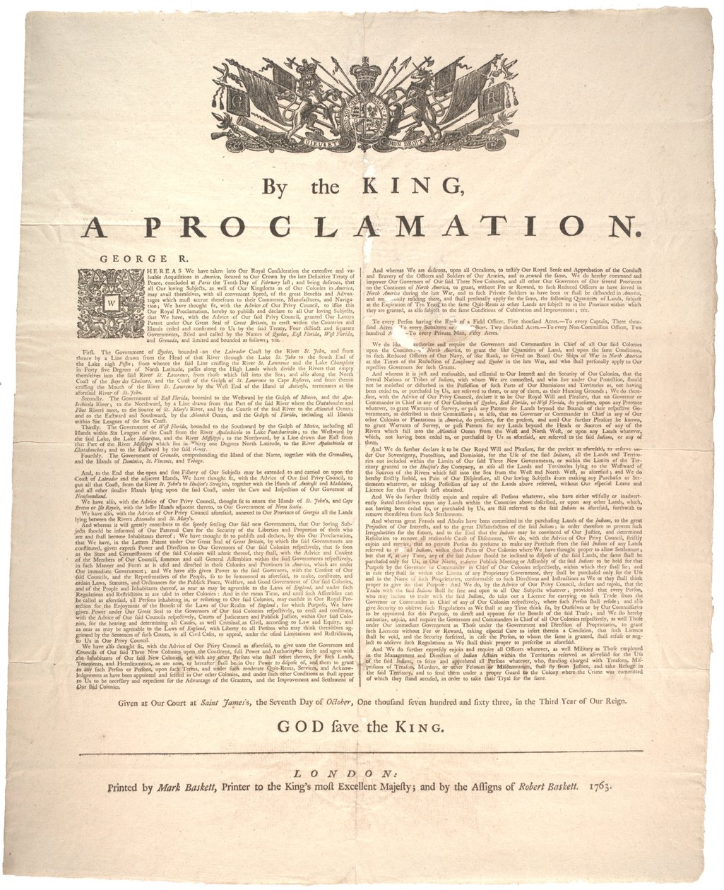 En proklamation, 1763 af British School
