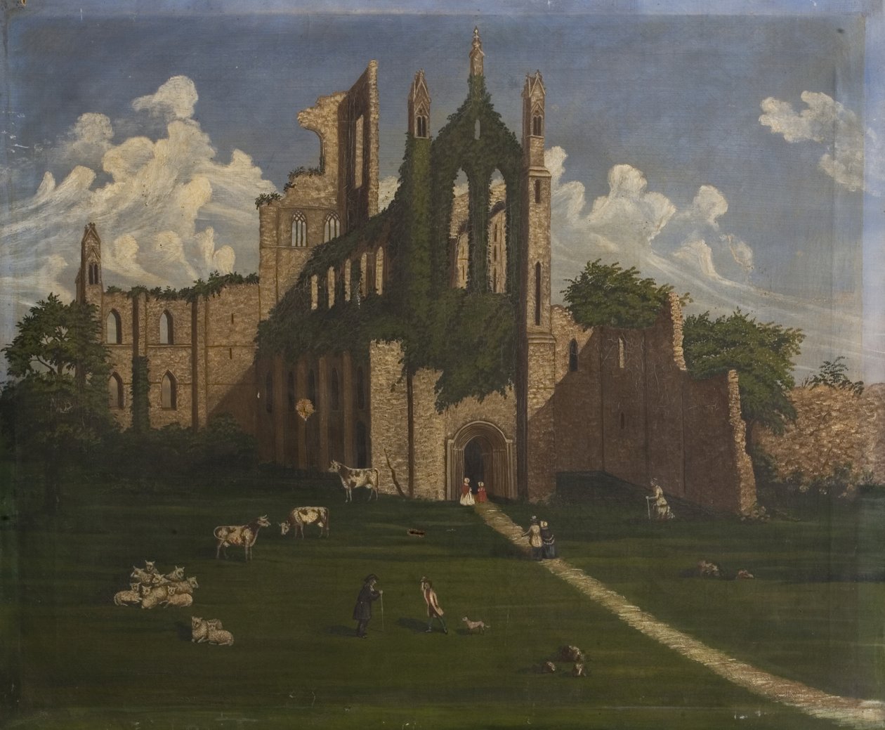 A Ruined Abbey, midten af det 19. århundrede (olie på lærred) af British School