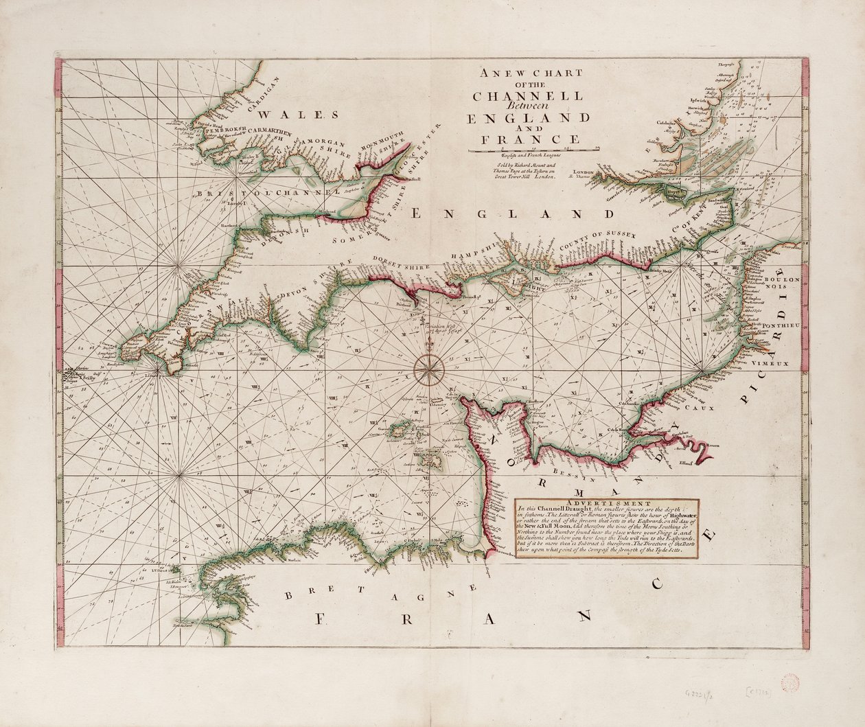 Et kort over kanalen mellem England og Frankrig af British School