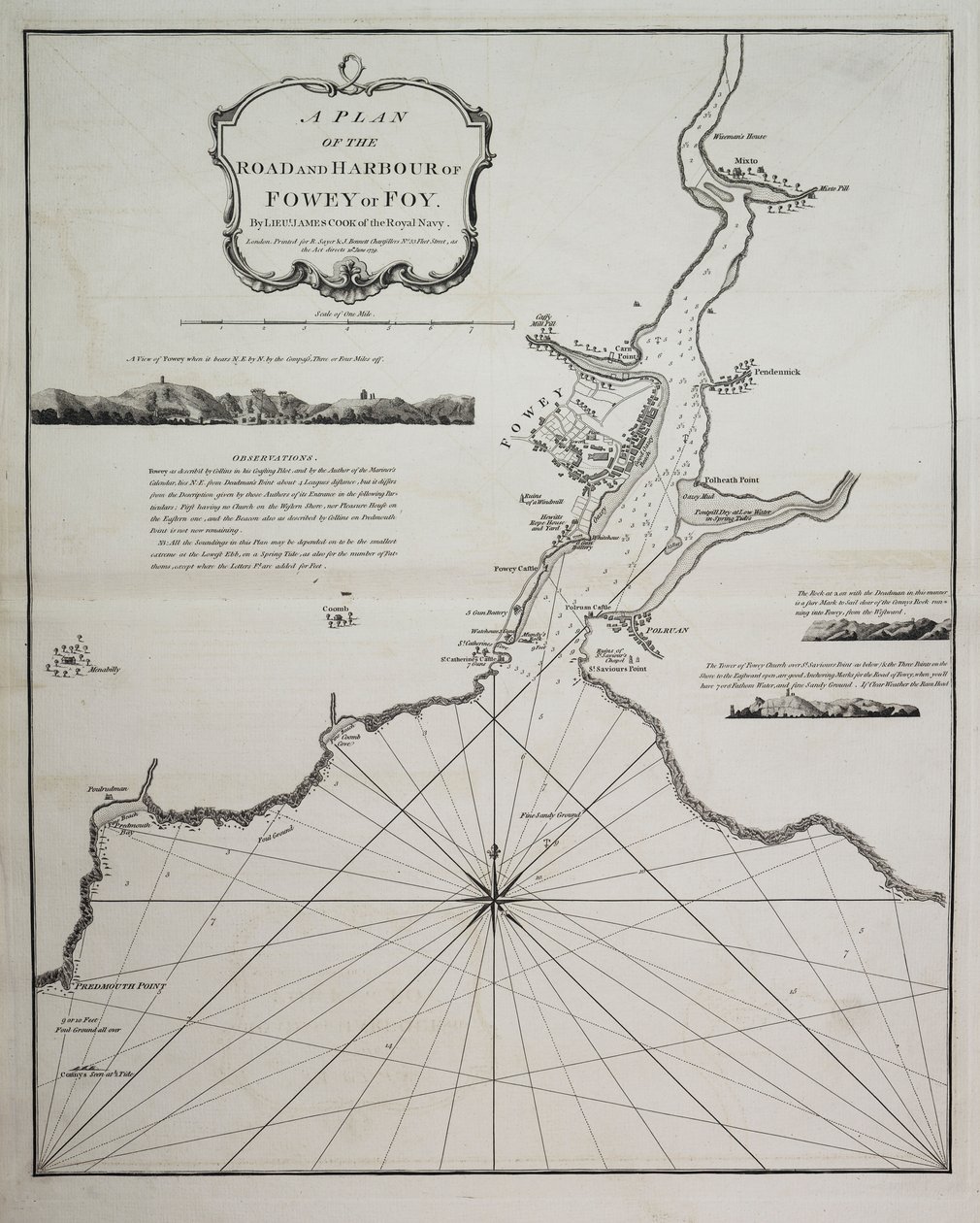 En plan over vejen og havnen i Fowey eller Foy af løjtnant James Cook fra Royal Navy af British School