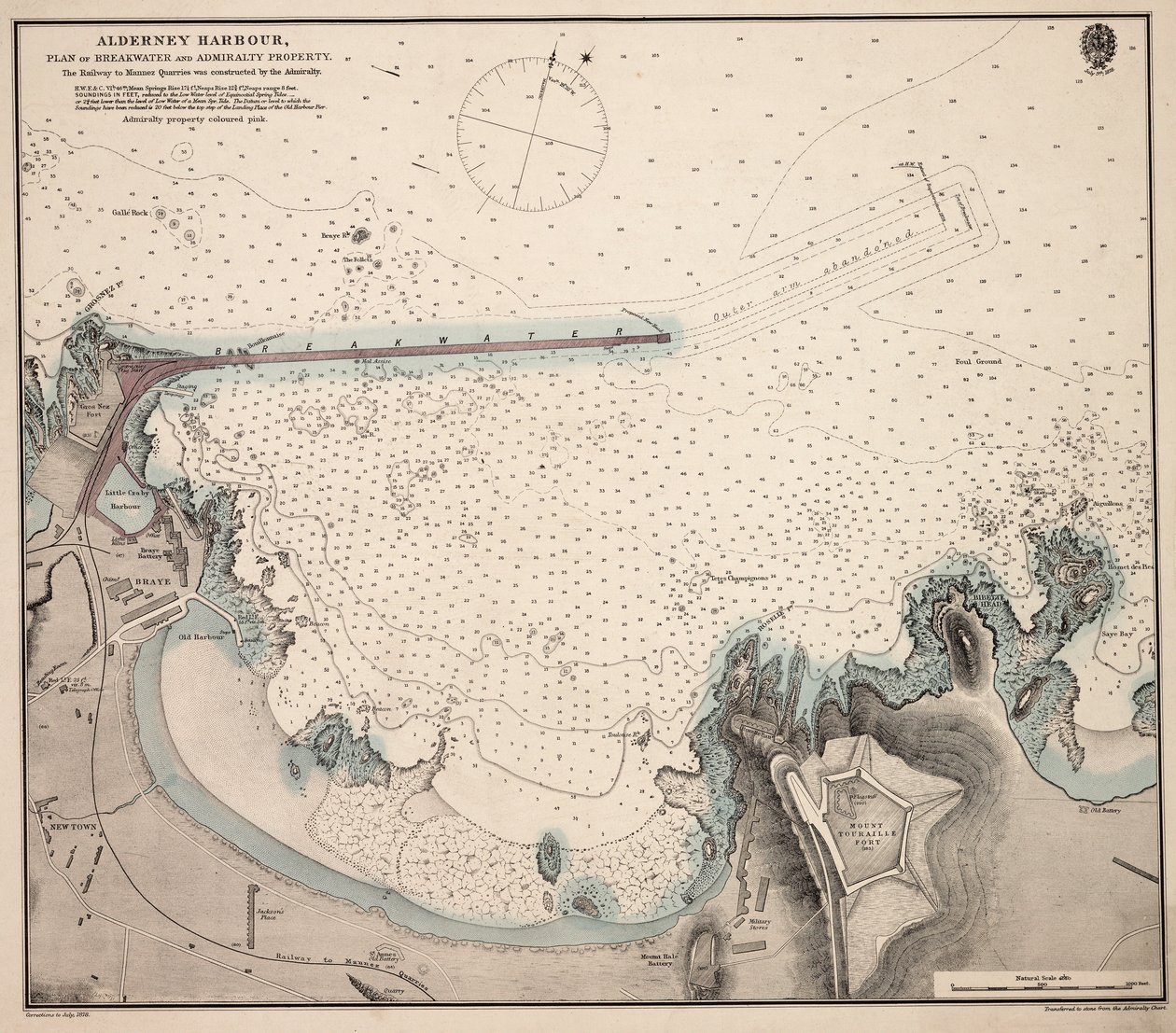 Alderney Harbour, plan over bølgebryder og admiralitetets ejendom af British School