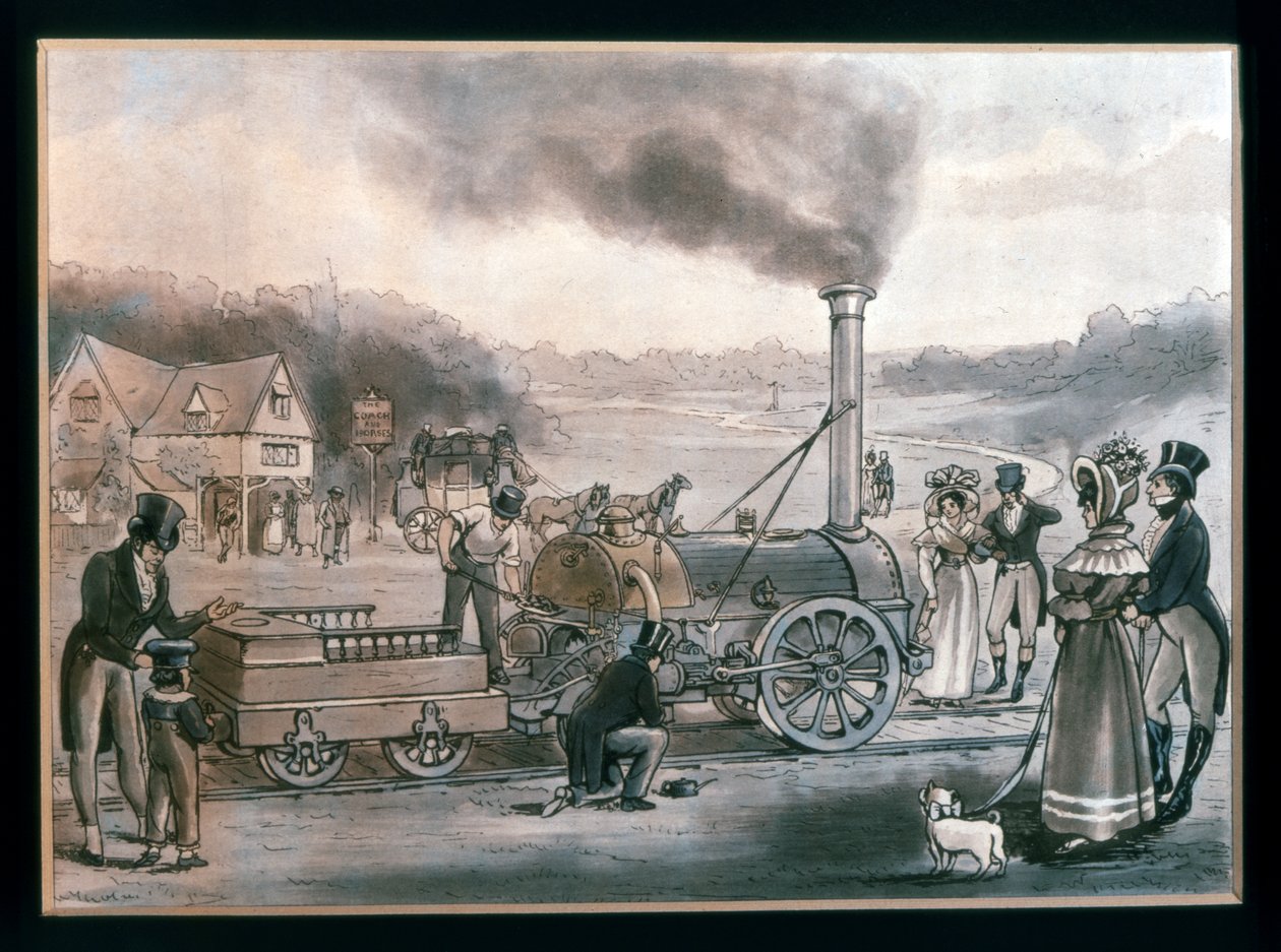 Et kunstnerisk indtryk af Robert Stephensons "Northumbrian" (farvestik) af British School