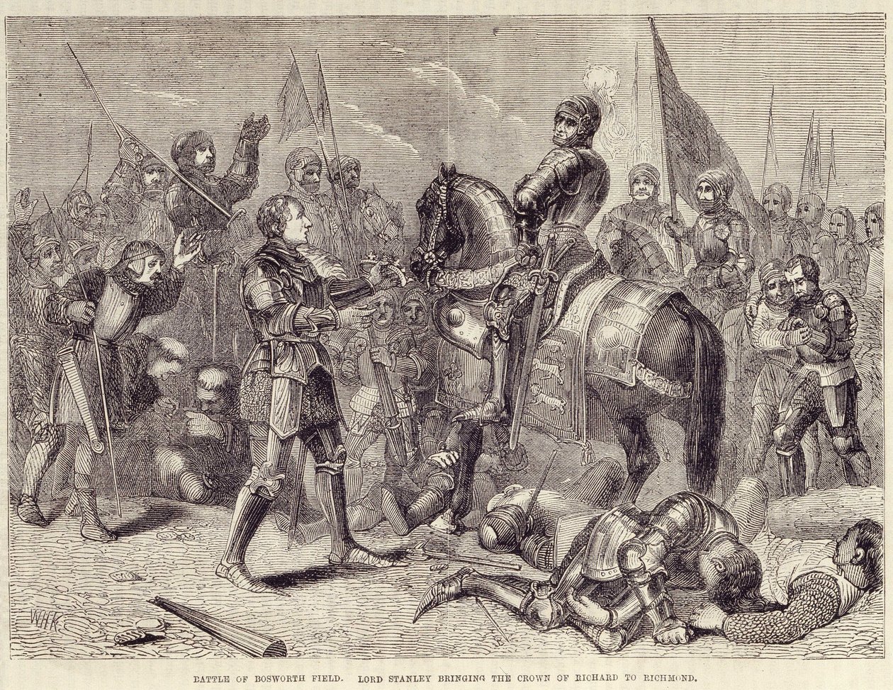 Slaget ved Bosworth-feltet. Lord Stanley, der bringer Richard III