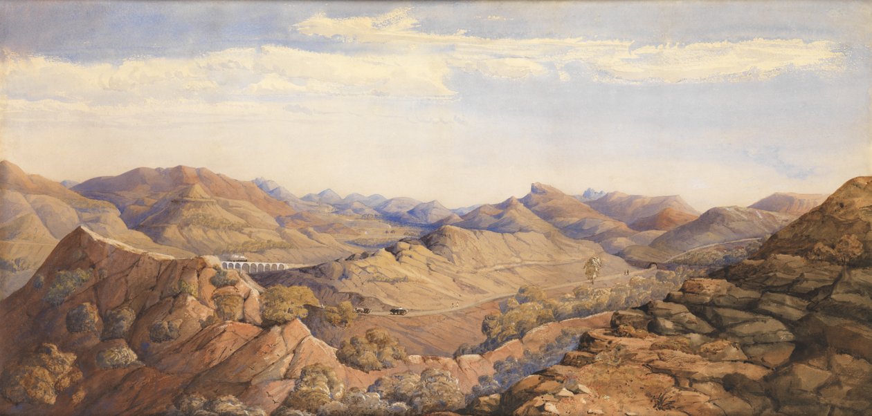 Bhore Ghaut, Great India Peninsular Railway, Bombay (akvarel på papir) af British School