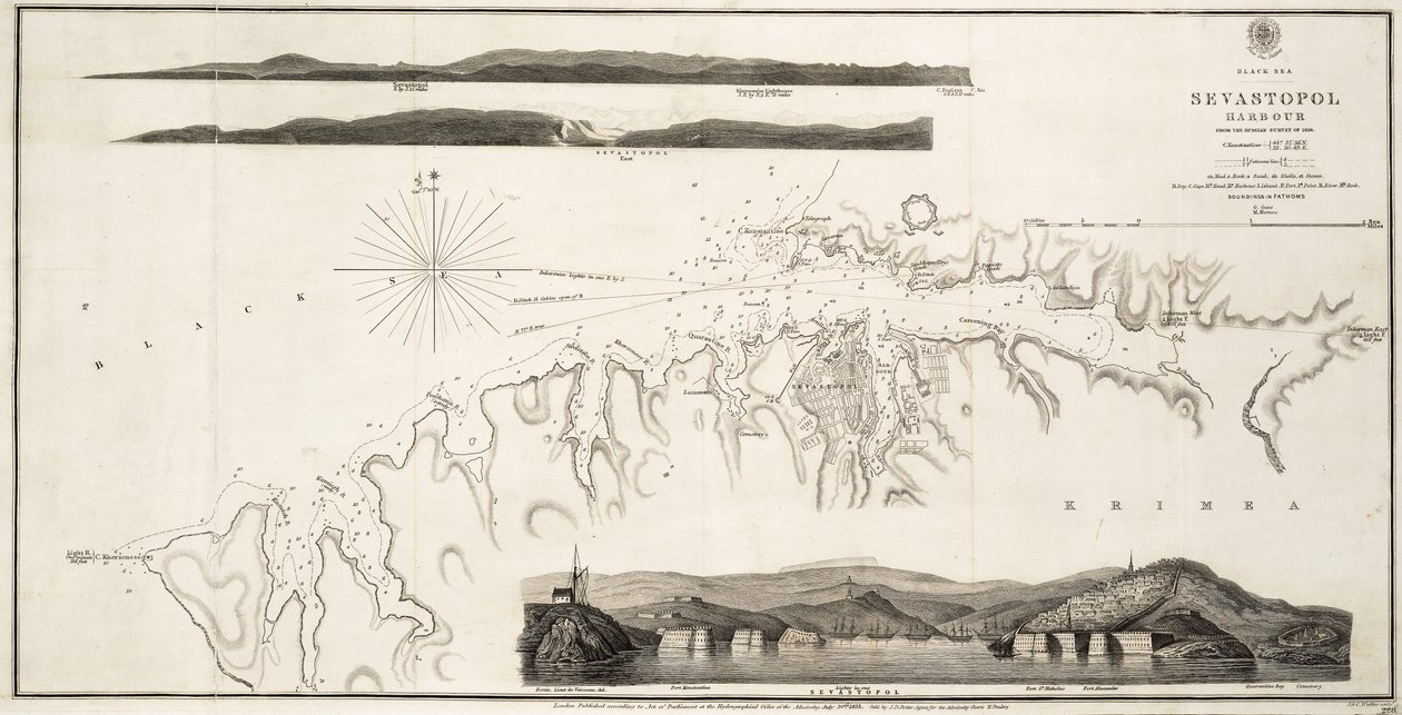 Sortehavets Sevastopol-havn fra den russiske opmåling i 1836 af British School