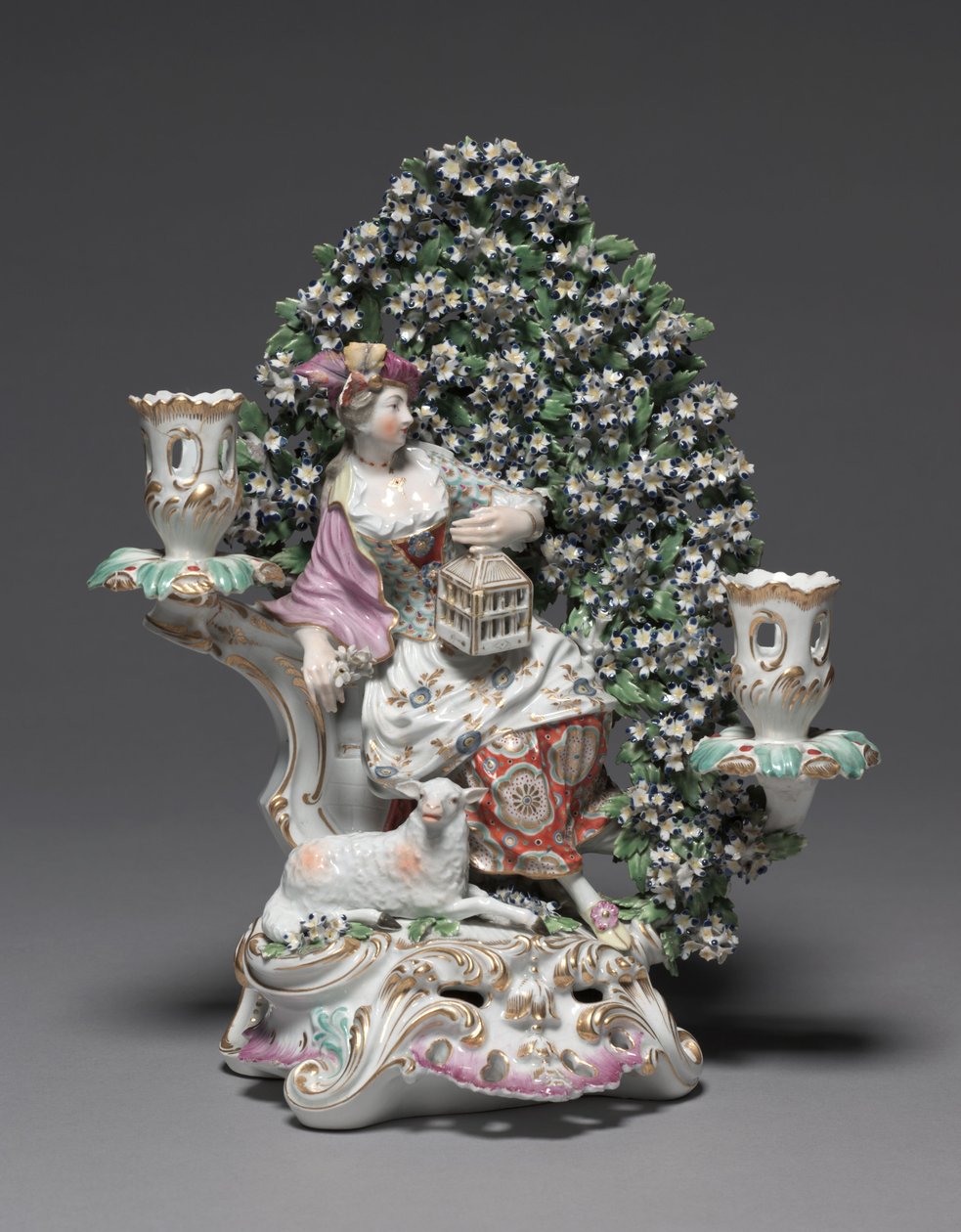 Kandelaber med hyrdinde, fabrikant Derby Porcelænsfabrik af British School