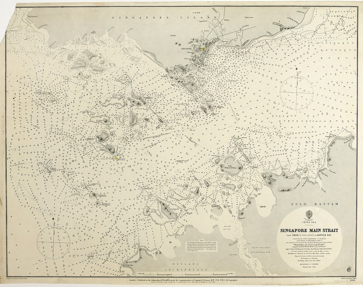 China Sea Singapore Main Strait From Tree I (pulo Angup) to Battam Bay Opmålt af Staff Commander J.W. Reed, R.N. og officererne på H.M.S. Rifleman af British School