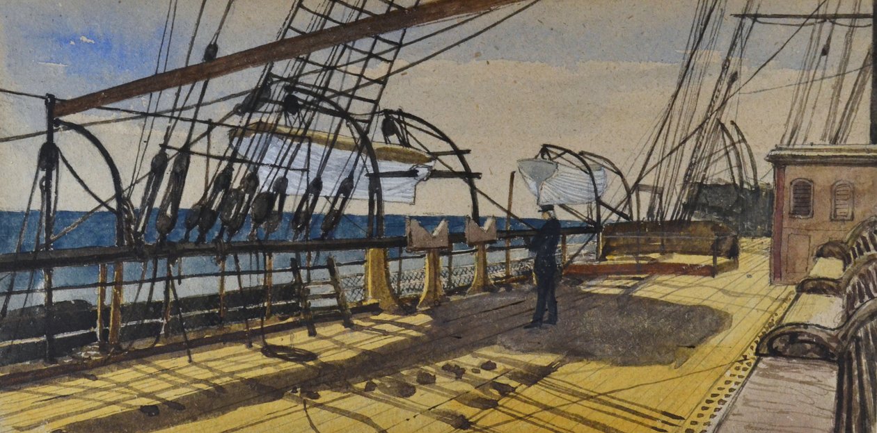 Royal Steam Packet Linen S S Donin kansi matkalla Demeraraan, kaiverrettu, n. 1880-90 (akvarelli) af British School
