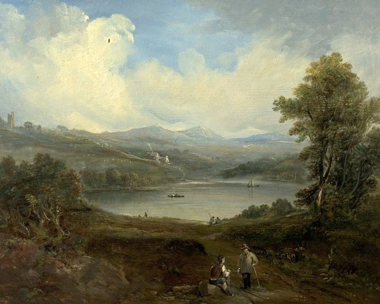 Grasmere, Westmorland, Cumbria (olie på træ) af British School