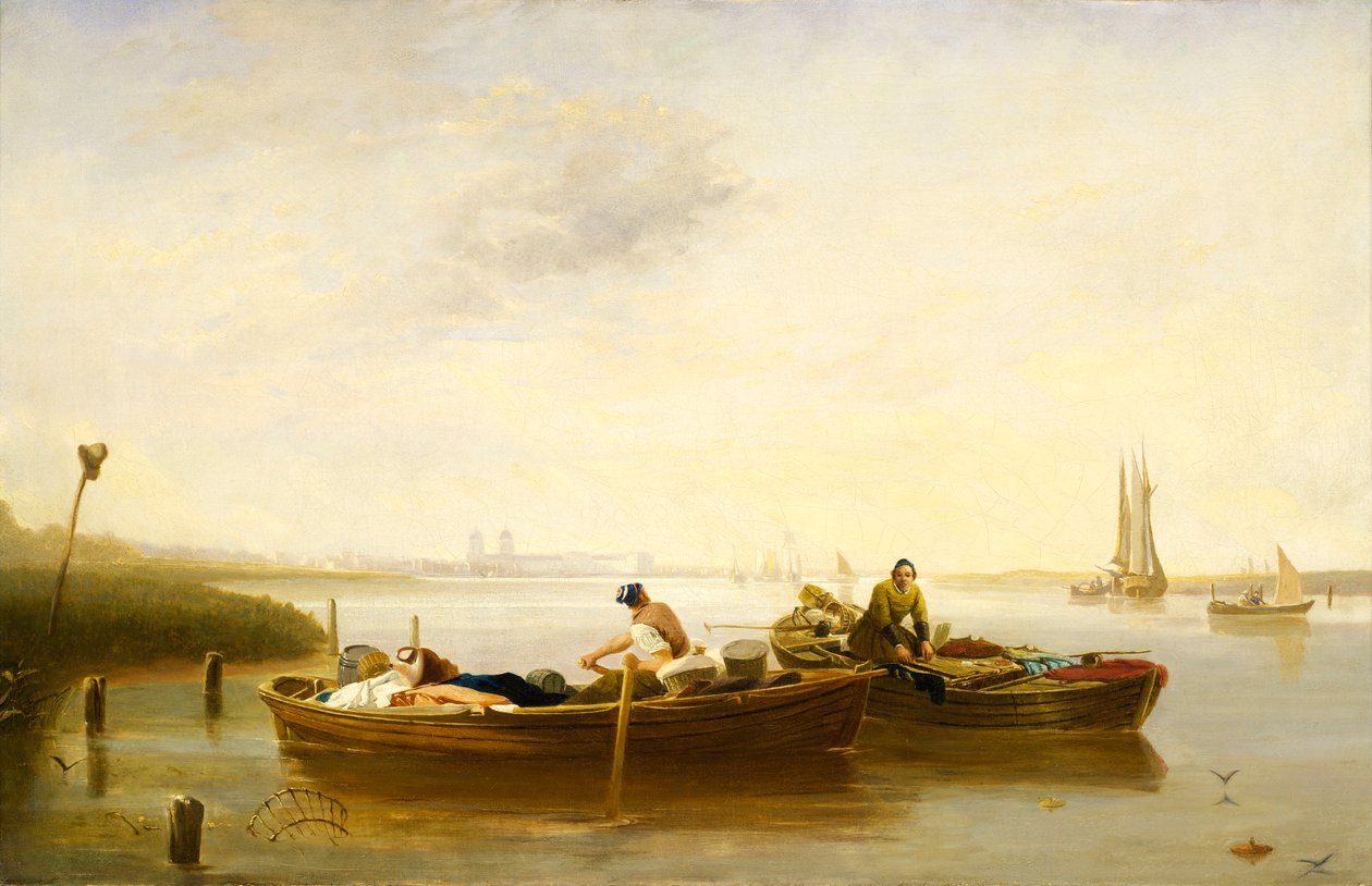 Greenwich fra Blackwall Reach, ca. 1830-40 (olie på lærred) af British School