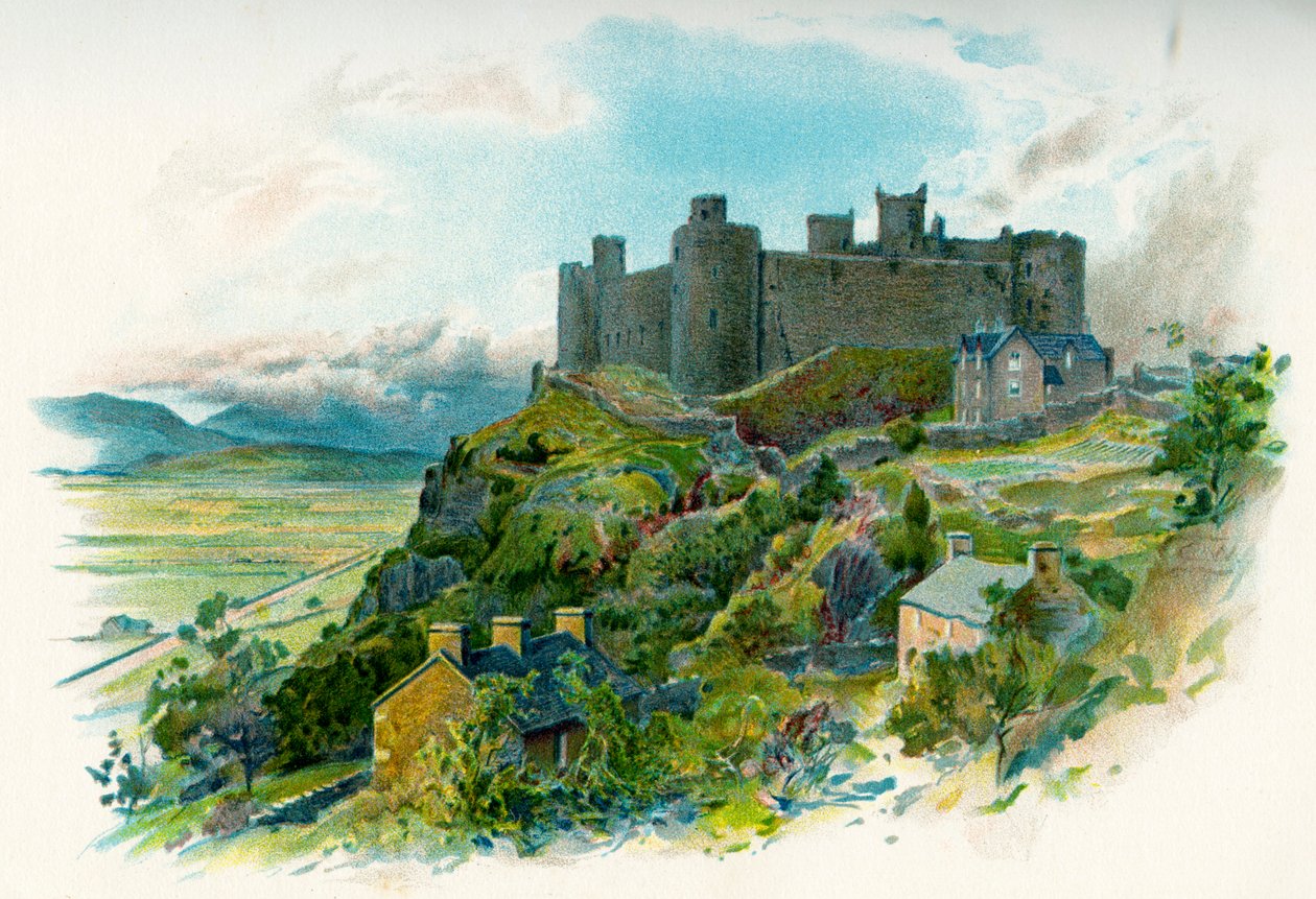 Harlech Castle i Gwynedd, North Wales af British School