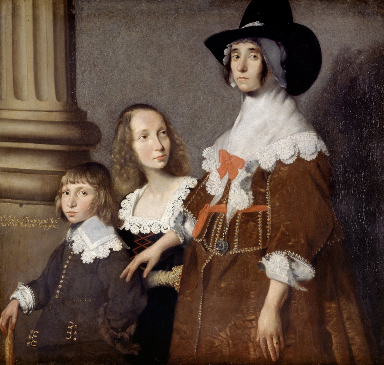 Hester Tradescant og hendes stedbørn, John og Frances, ca. 1644 af British School