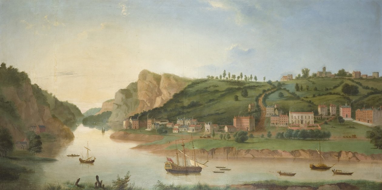 Hotwells, med udsigt over Avon Gorge, ca. 1730 (olie på lærred) af British School