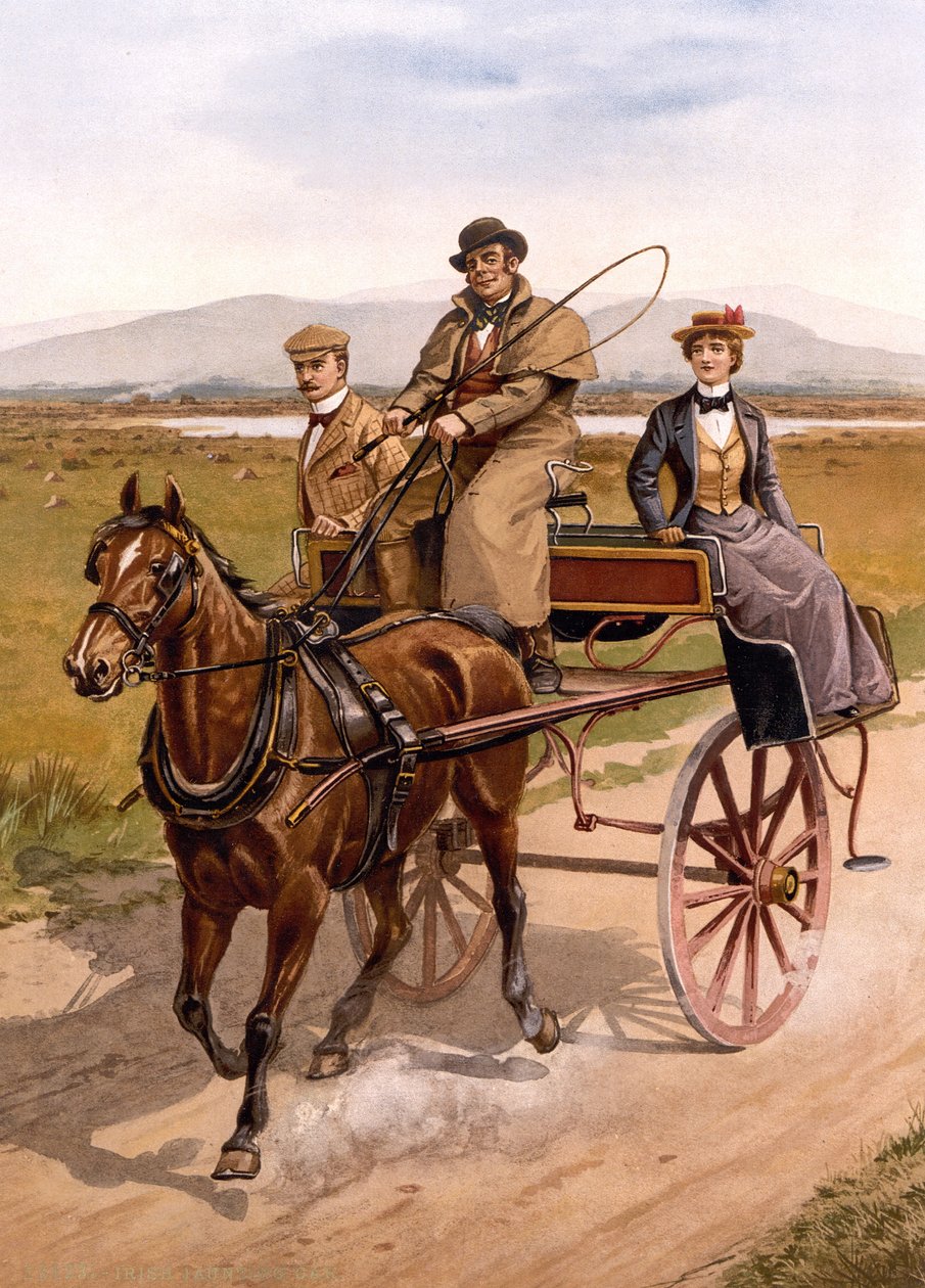 Irsk Jaunting Car, ca. 1895 (farve litho) af British School
