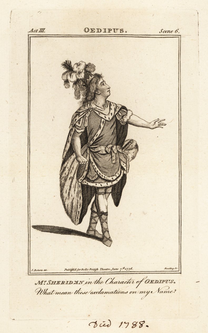 Mr. Thomas Sheridan i karakteren af Oedipus i John Drydens Ødipus, Covent Garden Theatre af British School
