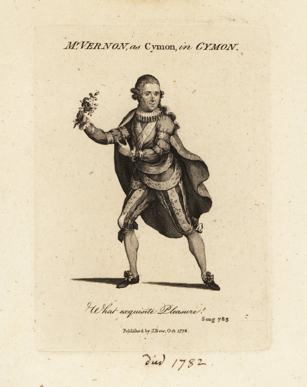 Mrs Joseph Vernon som Cymon synger Thomas Arnes kantate Cymon og Iphigenia af British School