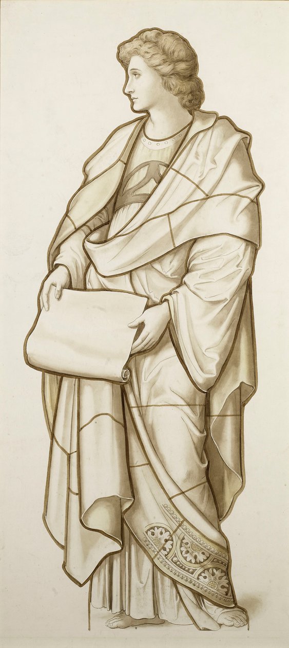 Muse of Literature - Tegneserie for farvet glas, ca. 1890 (akvarel på papir) af British School