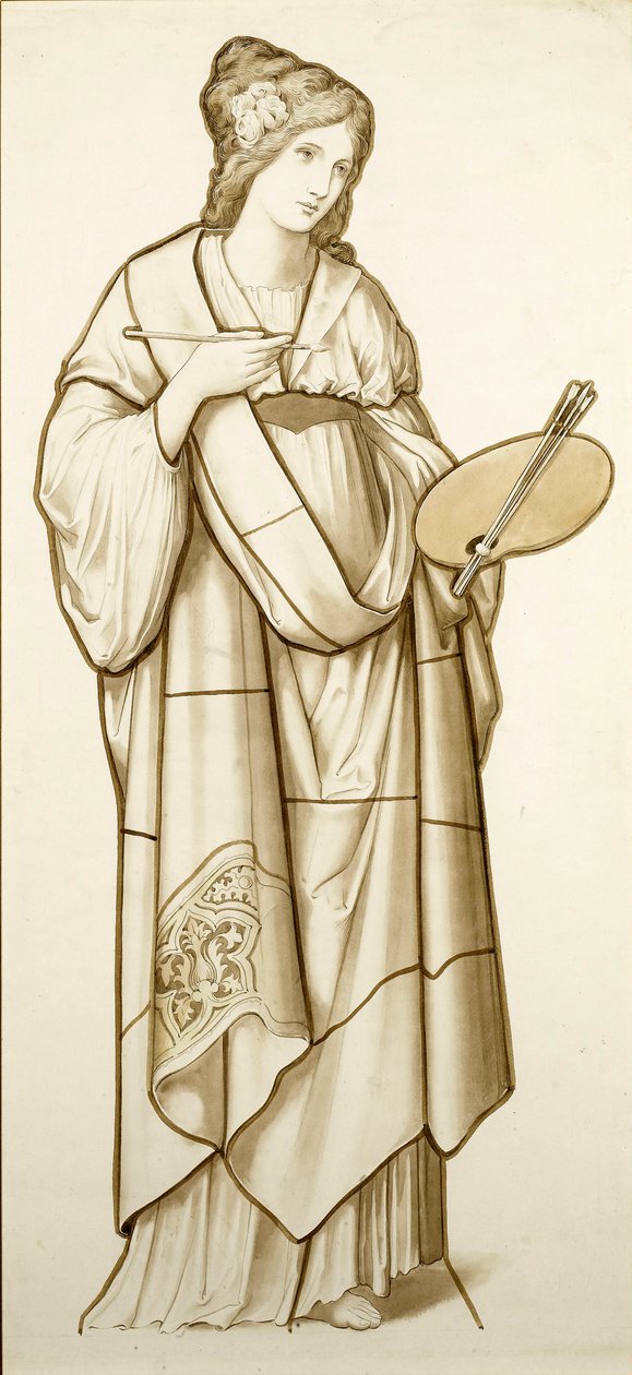 Muse of Painting - Tegneserie for farvet glas, ca. 1890 (akvarel på papir) af British School
