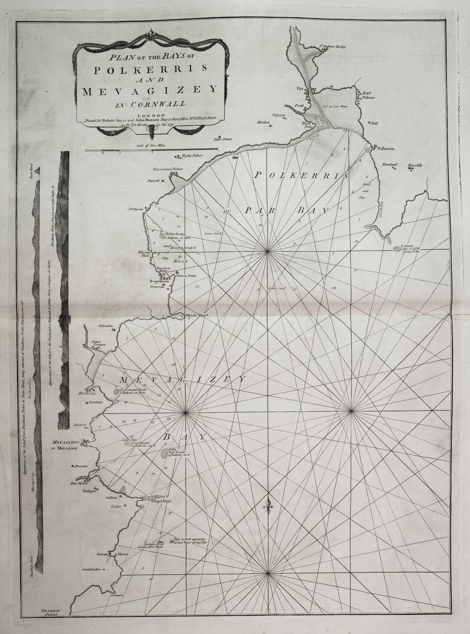 Plan over bugterne Polkerris og Mevagizey i Cornwall af British School