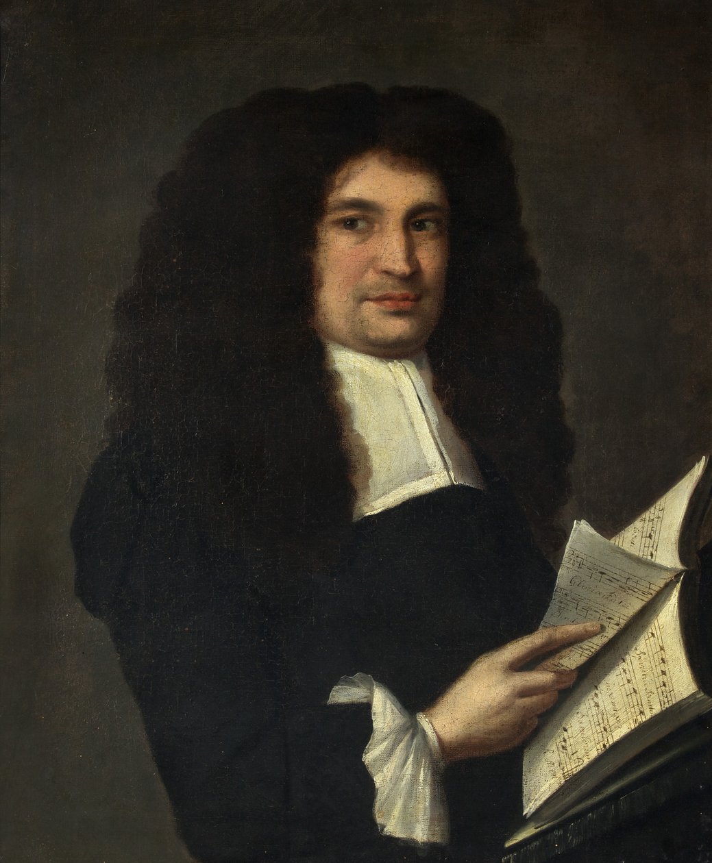 Portræt af en mand med en musikbog, ca. 1700 (olie på lærred) af British School