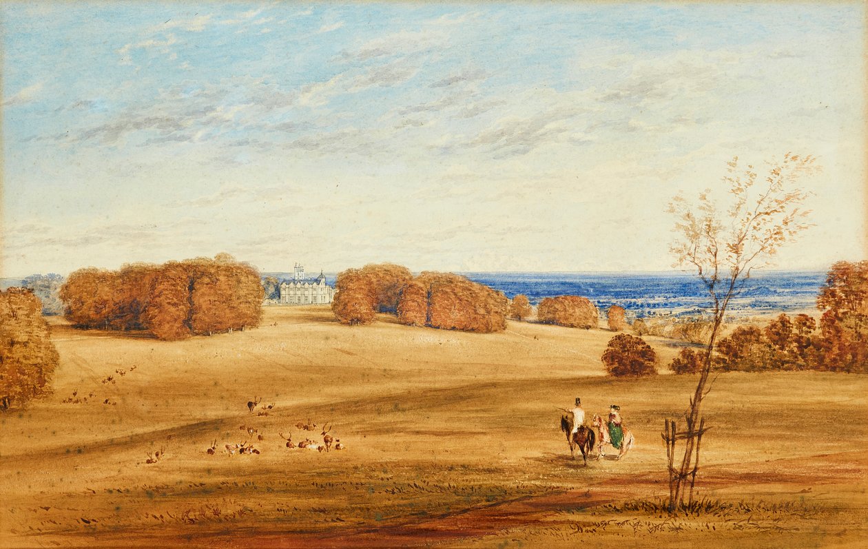 Prospect of Horsley Towers, Surrey (pen og blæk og akvarel) af British School