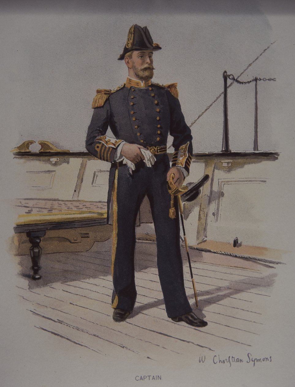 Royal Navy kaptajn, slutningen af det 19. århundrede (farve litho) af British School