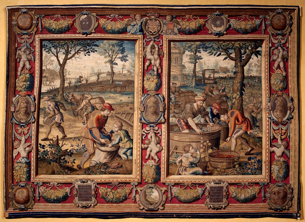 September og oktober: "Landbrugsarbejde og høst" Tapet af manufakturerne i Mortlake. Det 17. århundrede Genes, Musei di Strada Nuova af British School