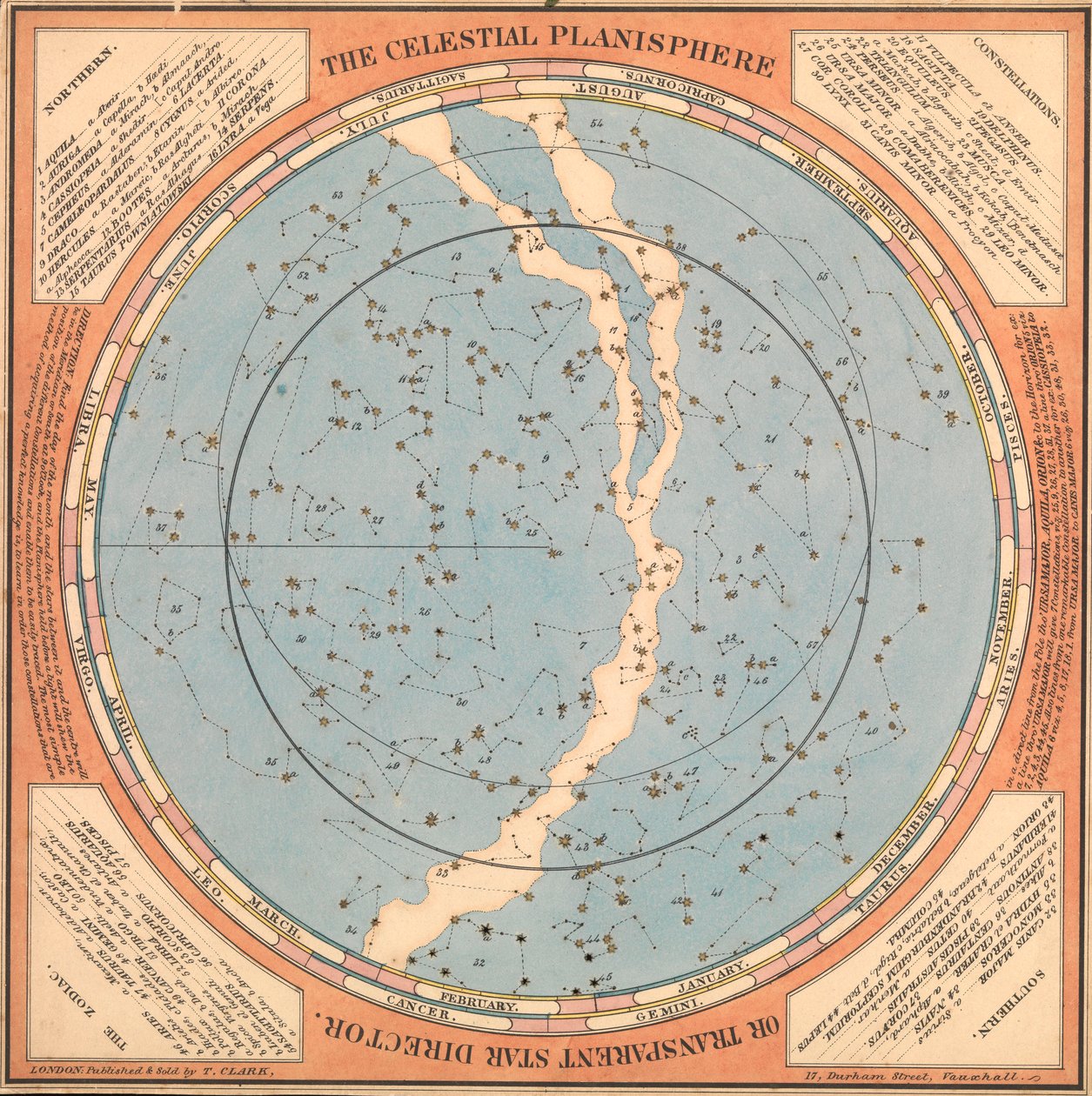 Den himmelske planisfære eller gennemsigtig stjernedirektør, ca. 1850 (kort, papir, væv) af British School
