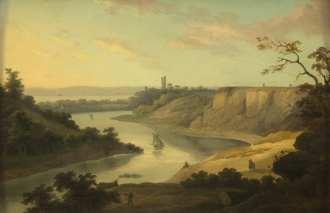 Udsigt over Avon, ca. 1800-10 (olie på panel) af British School
