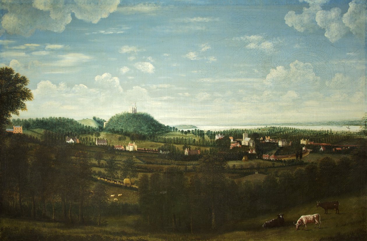 Udsigt over Henbury Village, ca. 1720 (olie på lærred) af British School